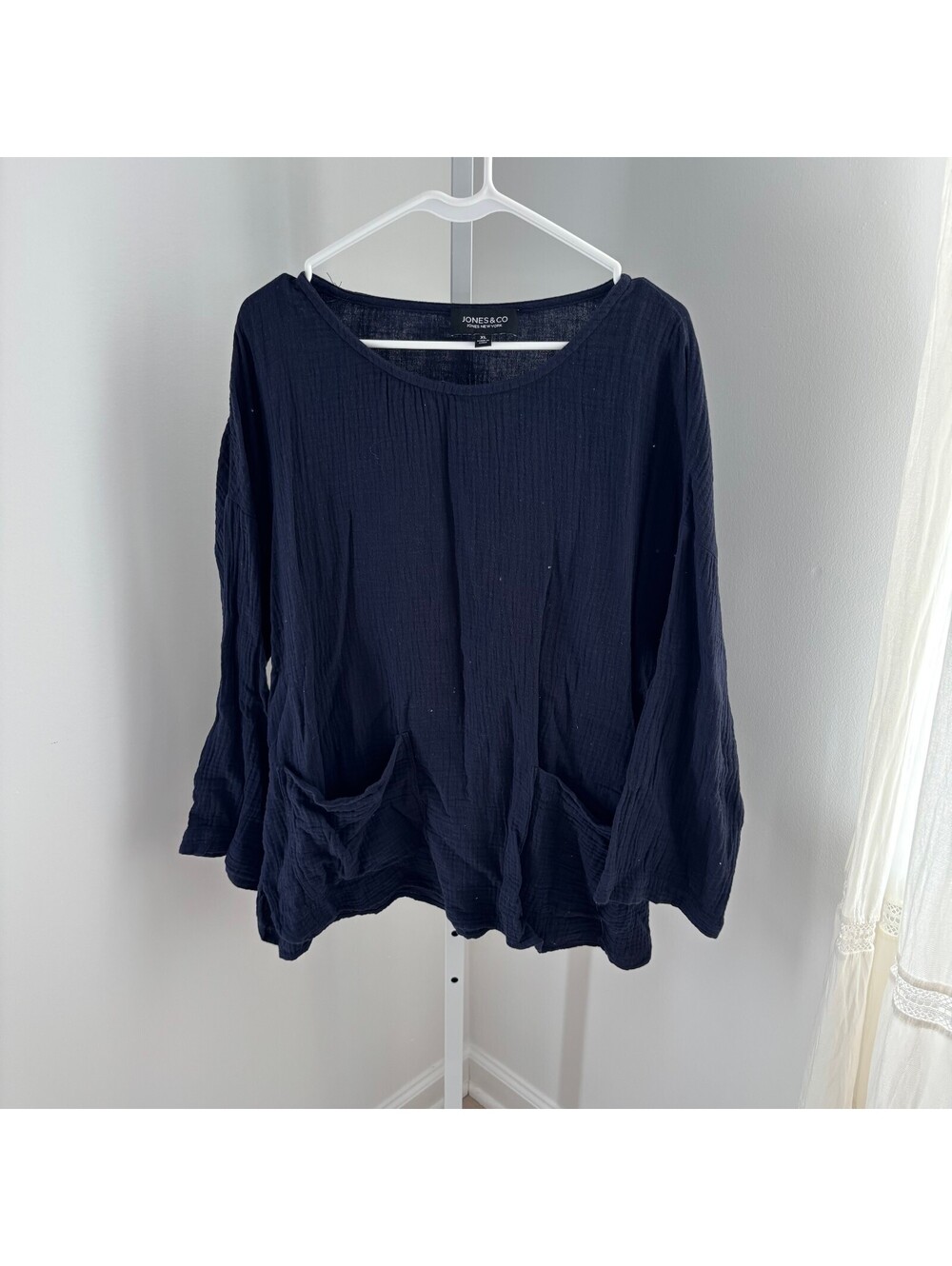 Jones New York EUC Women's Navy Blue 100% Cotton Tunic Top Size XL